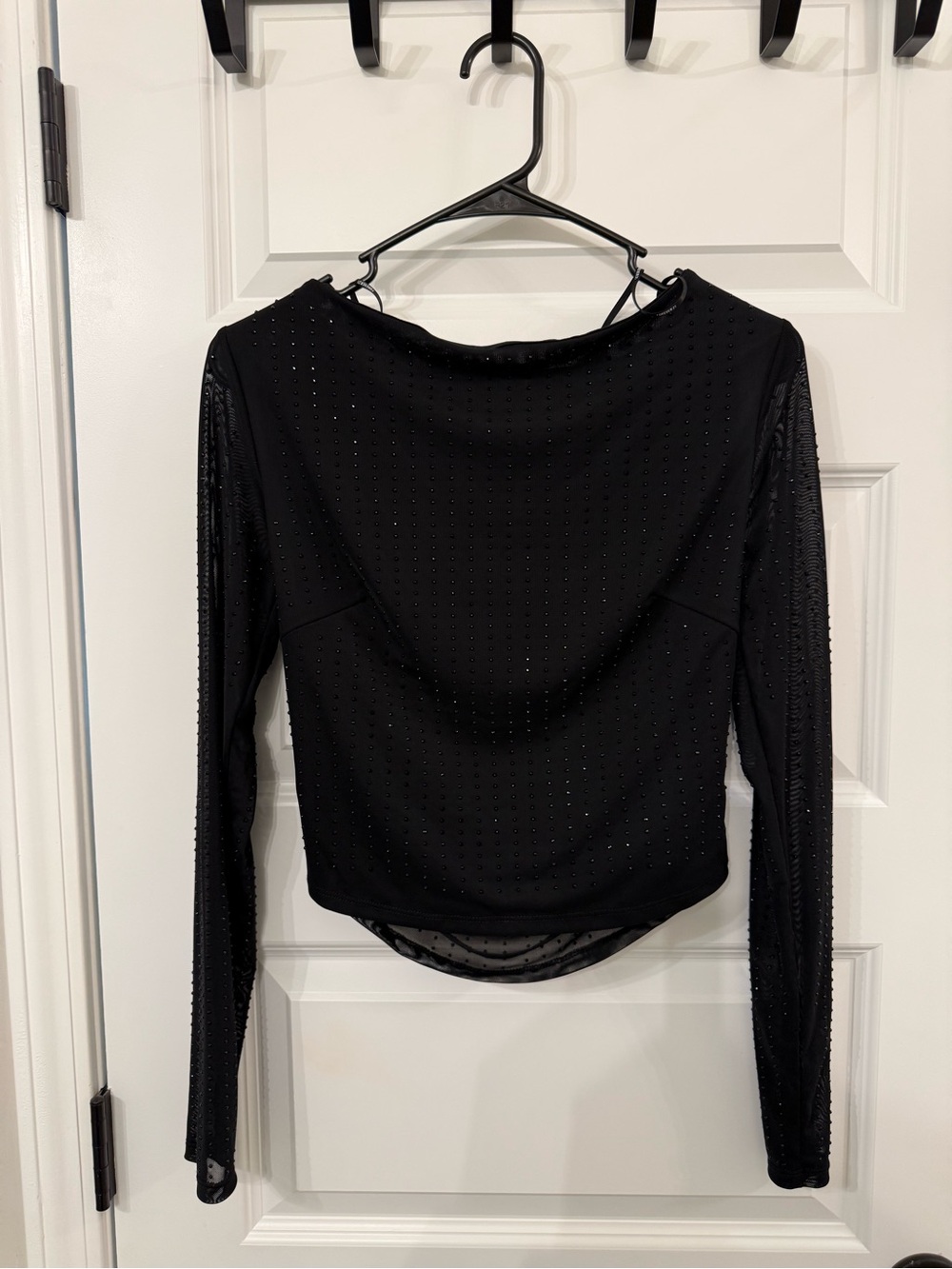Forever 21 Black Long-Sleeve Studded Mesh Top